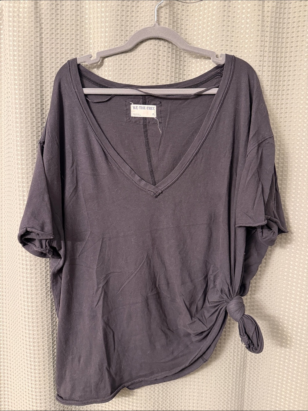 We The Free Charcoal V-Neck Side-Knot Top
